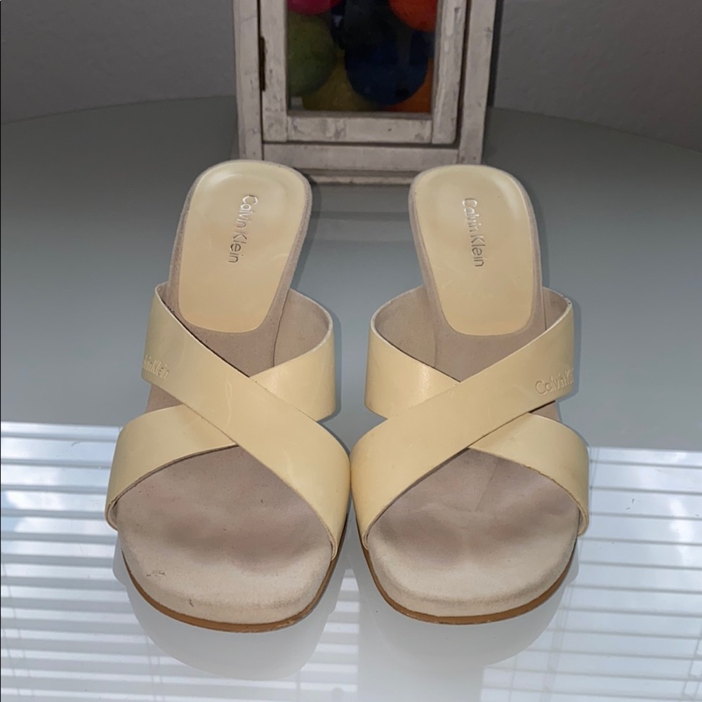 Calvin Klein Cream High Heel Sandals with Crisscross Straps - Picture 2 of 8